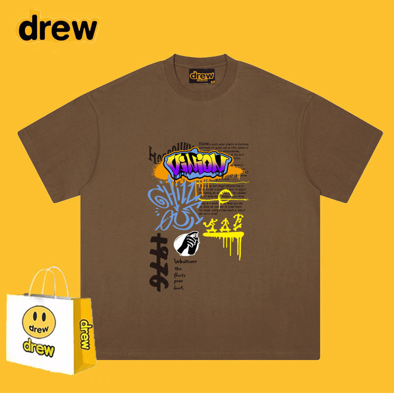 Drew T-shirts Short Sleeve Graffiti Printing