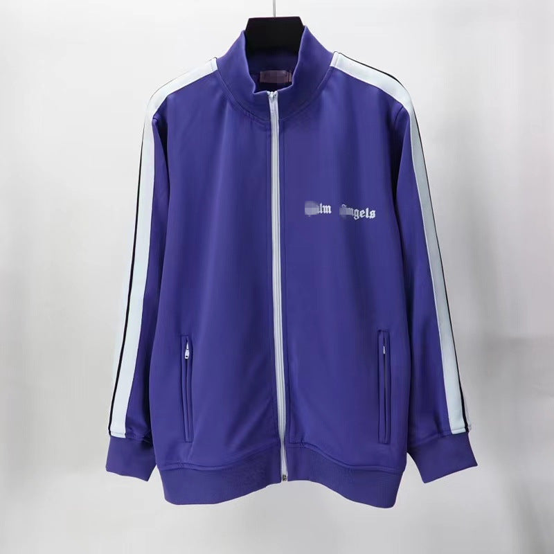 Palm Angle Sweatshirt Palm Angels Black and White Striped Stand Collar Jacket Men and Women Loose Sports