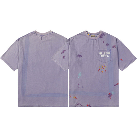 Gallery Dept T-Shirt Hand Painted Ink Splashing Alphabet Washed Retro Short Sleeve T-Shirt