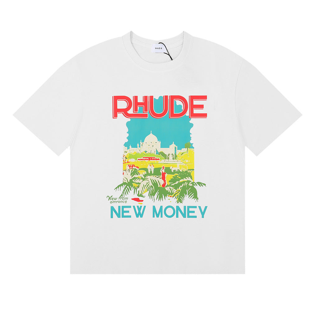 Rhude T-shirt Castle Coconut Letter Print Short Sleeve T-shirt