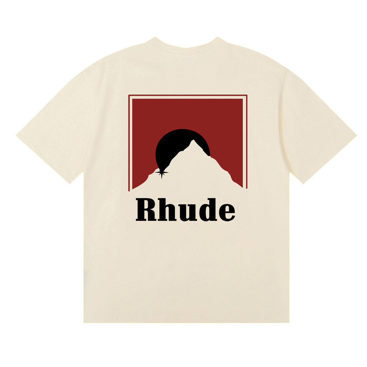 Rhude T-shirt Letter Snow Mountain Sunset Pattern Short Sleeve T-shirt