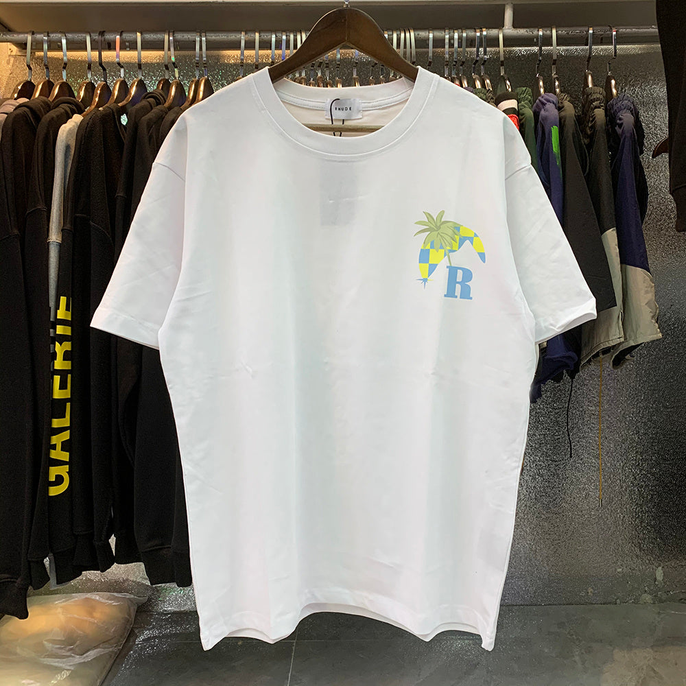 Rhude T-shirts Coconut Racing Printed Cotton Casual Short Sleeves Men and Women