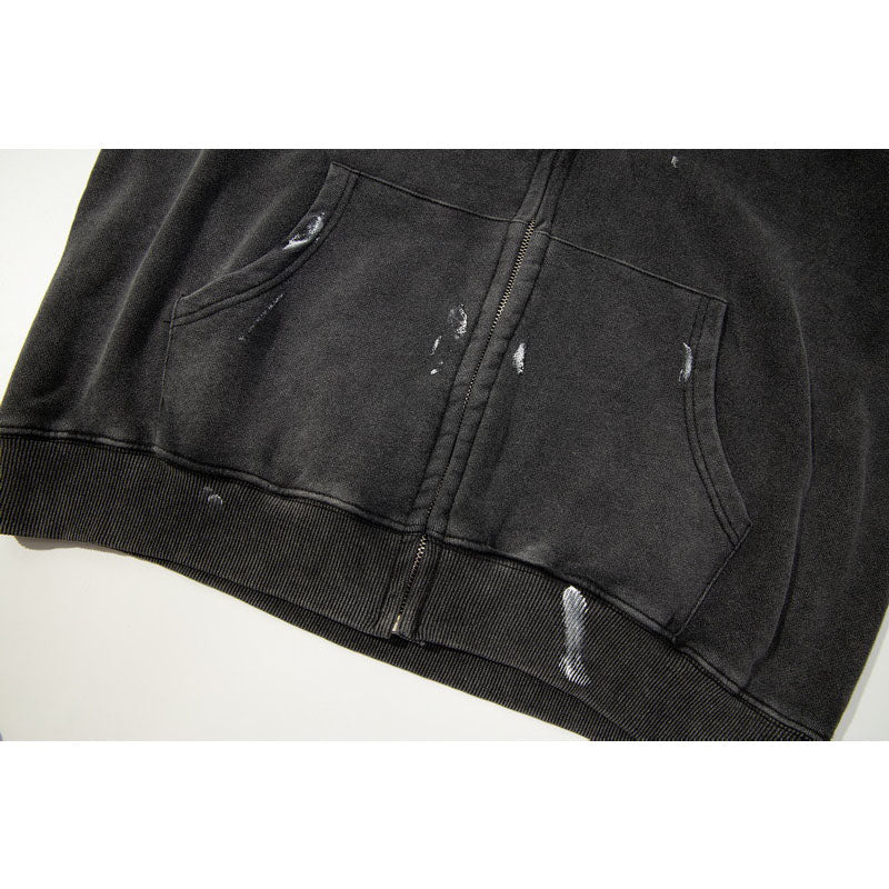 Gallery Dept Hoodie Embroidery Letter Splash Ink Wash Hooded Sweater Cardigan Jacket